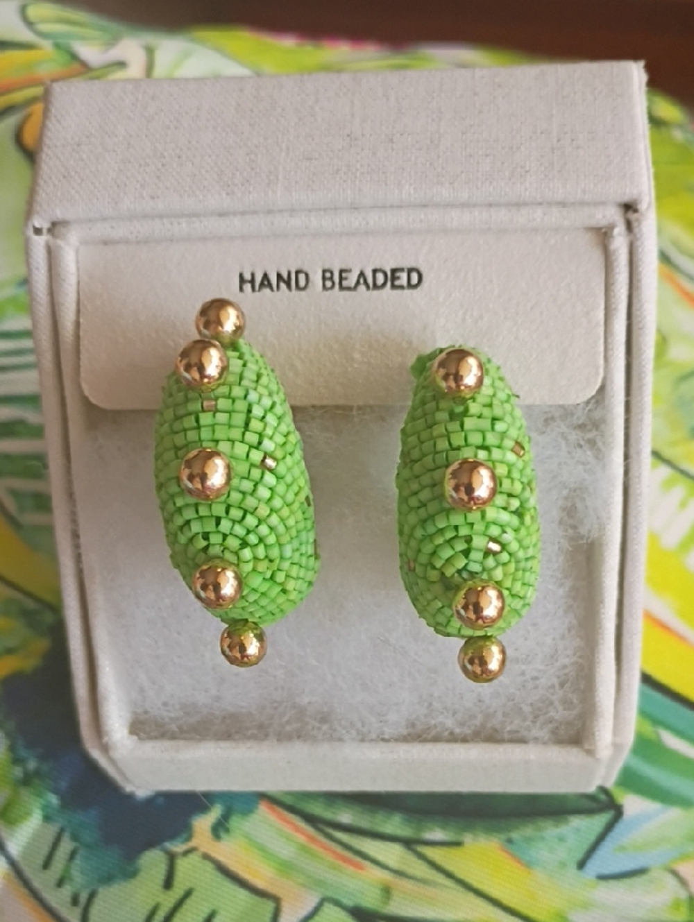 Pink Linen Gold Earrings Gift Box